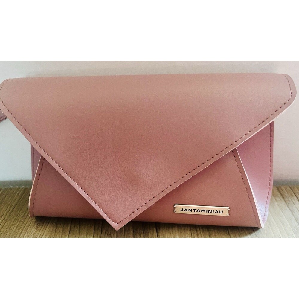Jantaminiau for KLM Rose Pink Envelope Clutch Wristlet with Silver Hardware New
